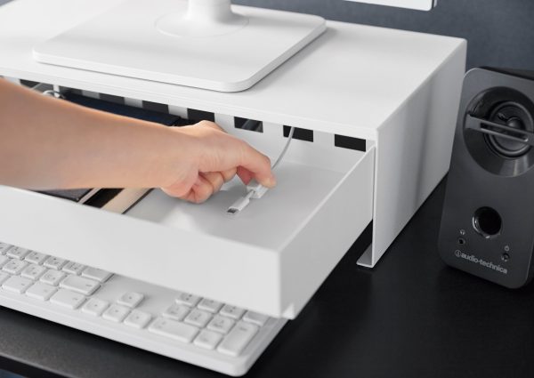 Pavo Monitor Stand Black White Gaming Controller Storage-2