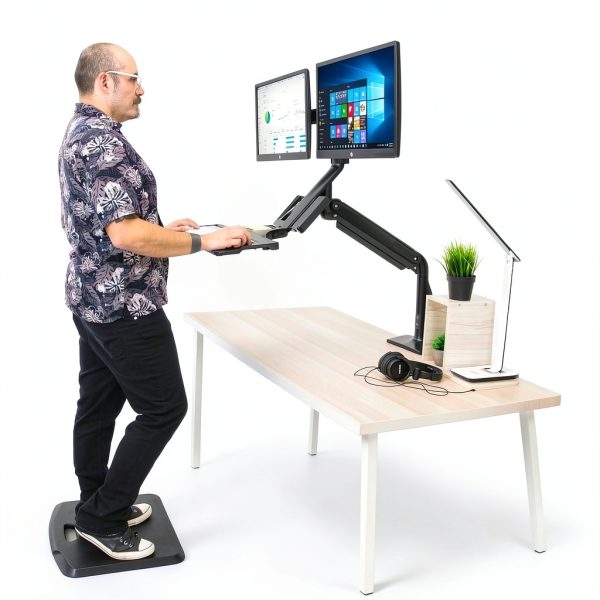 Pavo Dual Monitor Stand Gas Spring USB 3.0 Keyboard Tray-9