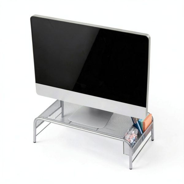 Pavo Monitor Stand Black Silver Ergonomic Desktop Organizer-3