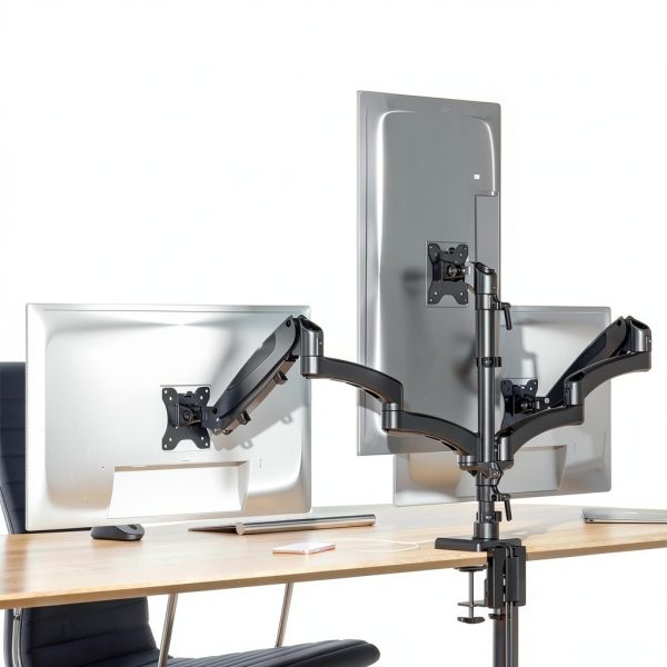 Pavo Triple Monitor Mount Gas Spring USB Ports Black White-2