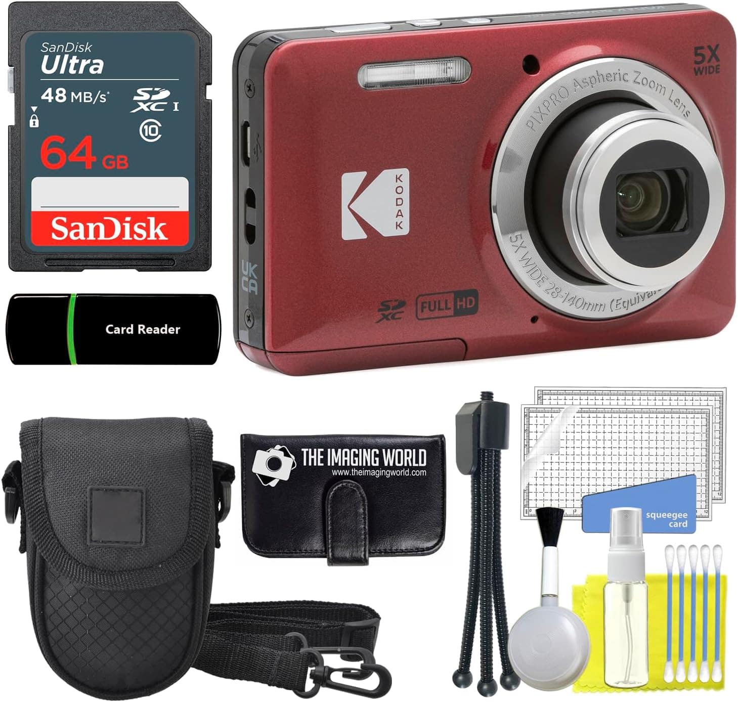 Kodak FZ55 digital camera bundle unboxing on a wooden table