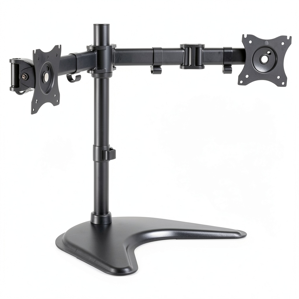 Pavo Dual Monitor Arm on a cluttered desk showing cable management
