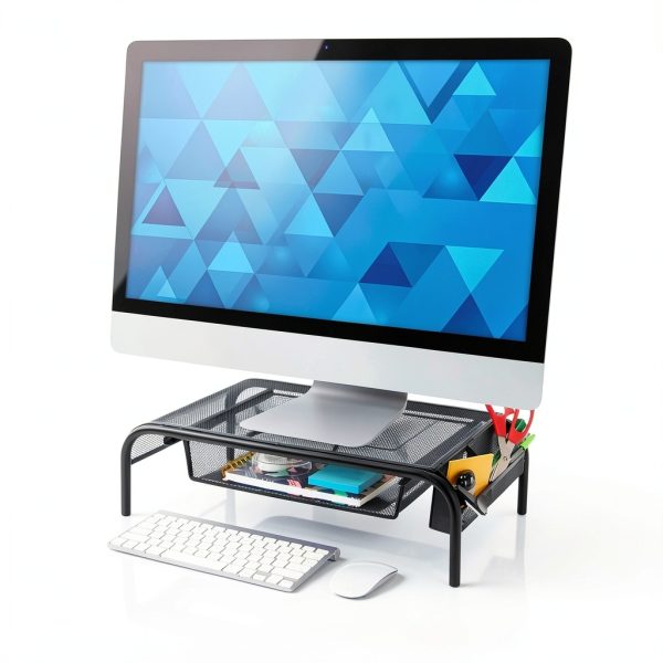 Pavo Monitor Stand Ergonomic Metal Mesh Drawer Storage-2