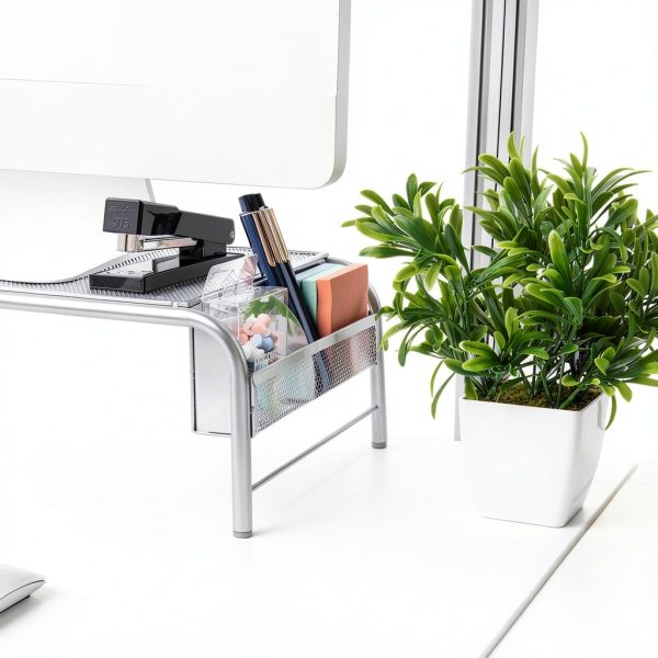 Pavo Monitor Stand Black Silver Ergonomic Desktop Organizer-5