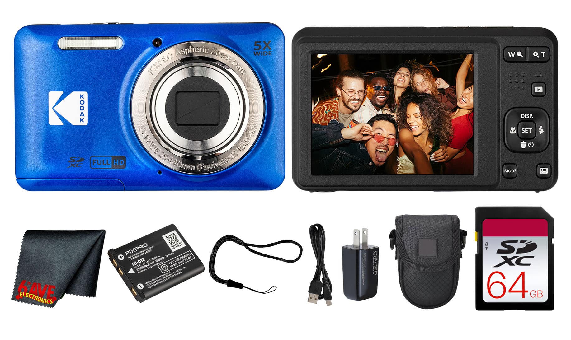 Kodak PIXPRO FZ55 Digital Camera Bundle 16MP 5x Zoom being set up on a wooden desk
