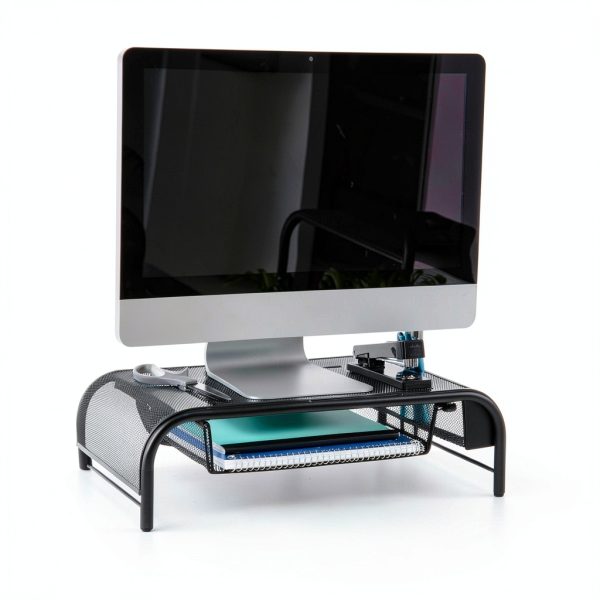 Metal Mesh Monitor Stand Ergonomic Dual Riser Desk Organizer-1