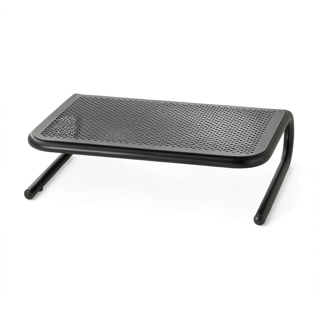 Staples TECH monitor stand elevating a monitor on a cluttered desk