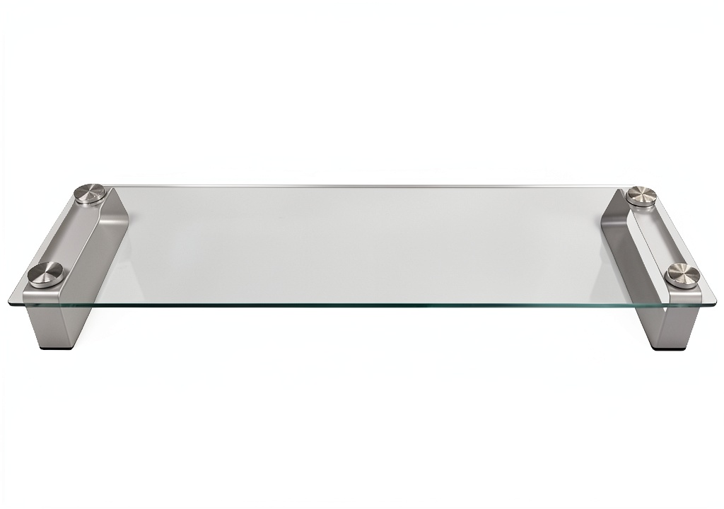 Mount-It monitor stand holding a laptop on a cluttered desk