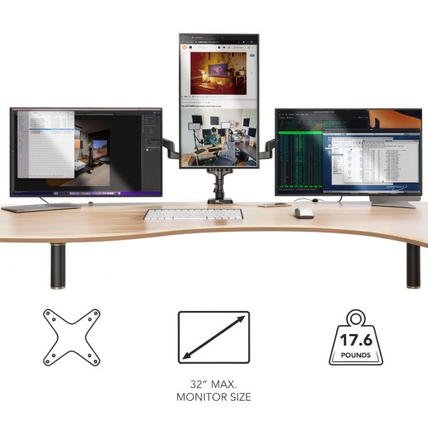 Pavo Triple Monitor Mount Gas Spring USB Ports Black White-6