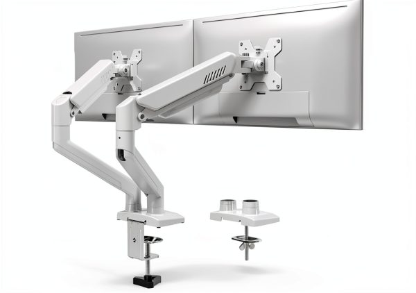 Pavo Dual Monitor Stand Full Motion Black White Ergonomic-0