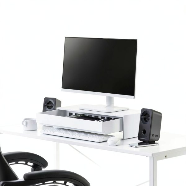 Pavo Monitor Stand Black White Gaming Controller Storage-10