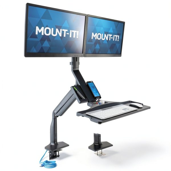 Pavo Dual Monitor Stand Gas Spring USB 3.0 Keyboard Tray-0