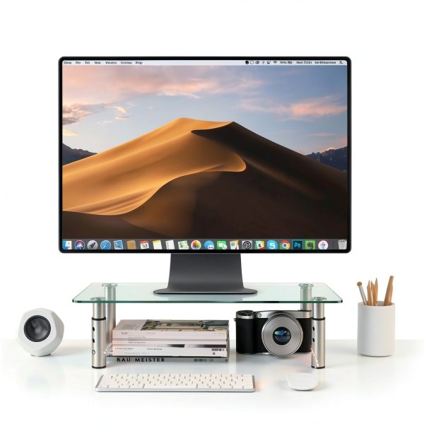 KKToner Glass Monitor Stand Height Adjustable Home Office-4