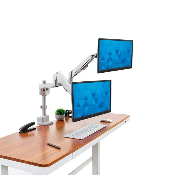 Mount-It Dual Monitor Desk Mount Silver Ergonomic Adjustable-10