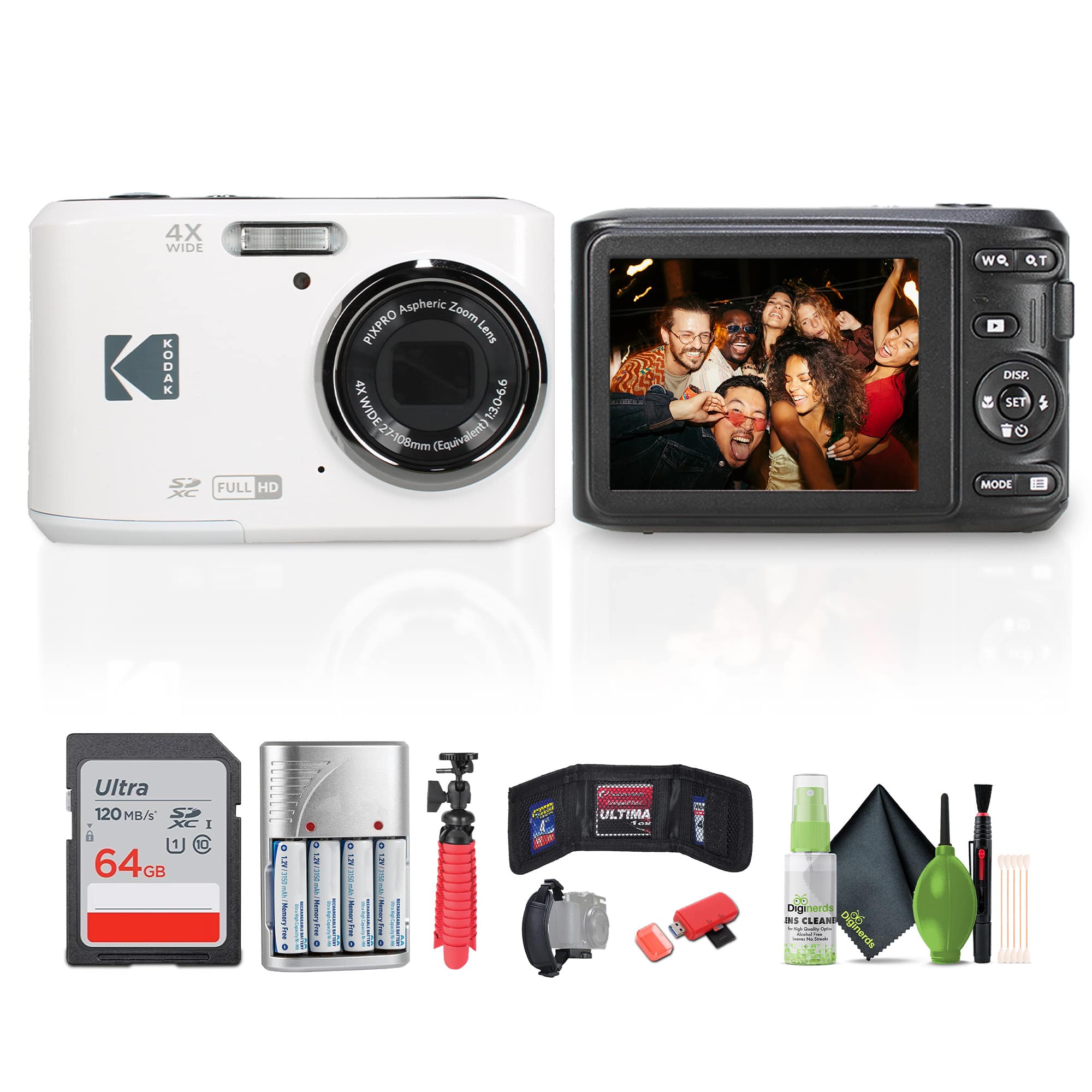 Kodak Pixpro FZ45 camera bundle displayed with accessories on a table