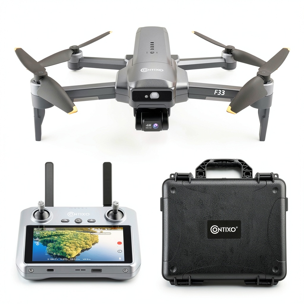 Contixo F33 Vortex drone in flight capturing 4K video