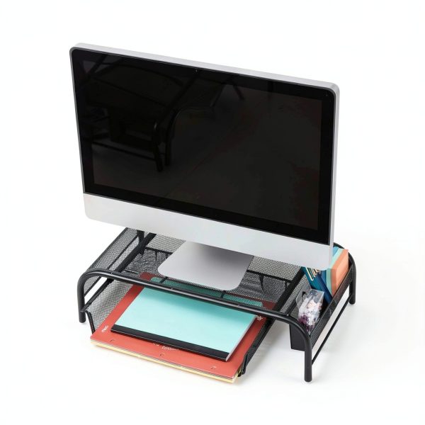 Metal Mesh Monitor Stand Ergonomic Dual Riser Desk Organizer-2