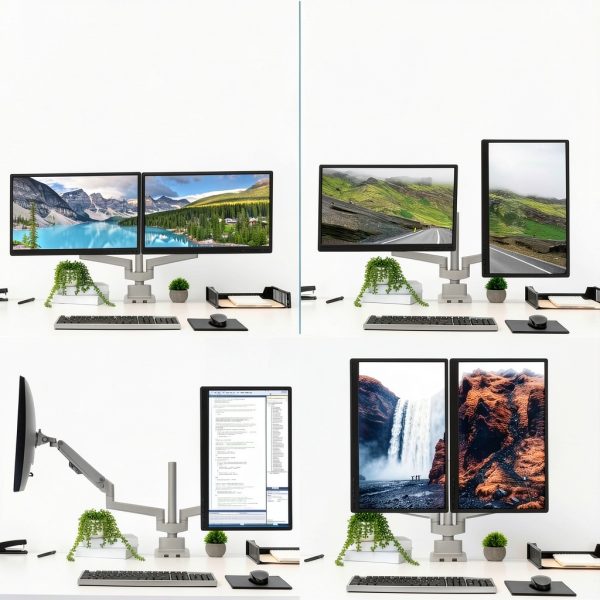 Mount-It Dual Monitor Desk Mount Silver Ergonomic Adjustable-5