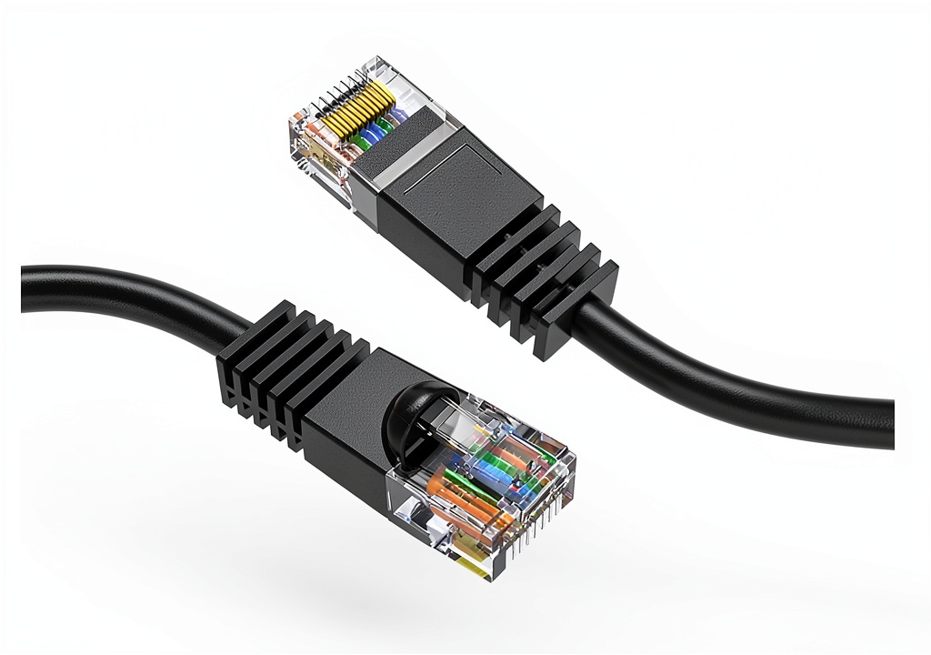 Nippon Labs Cat5E Ethernet cable connected to a router and computer
