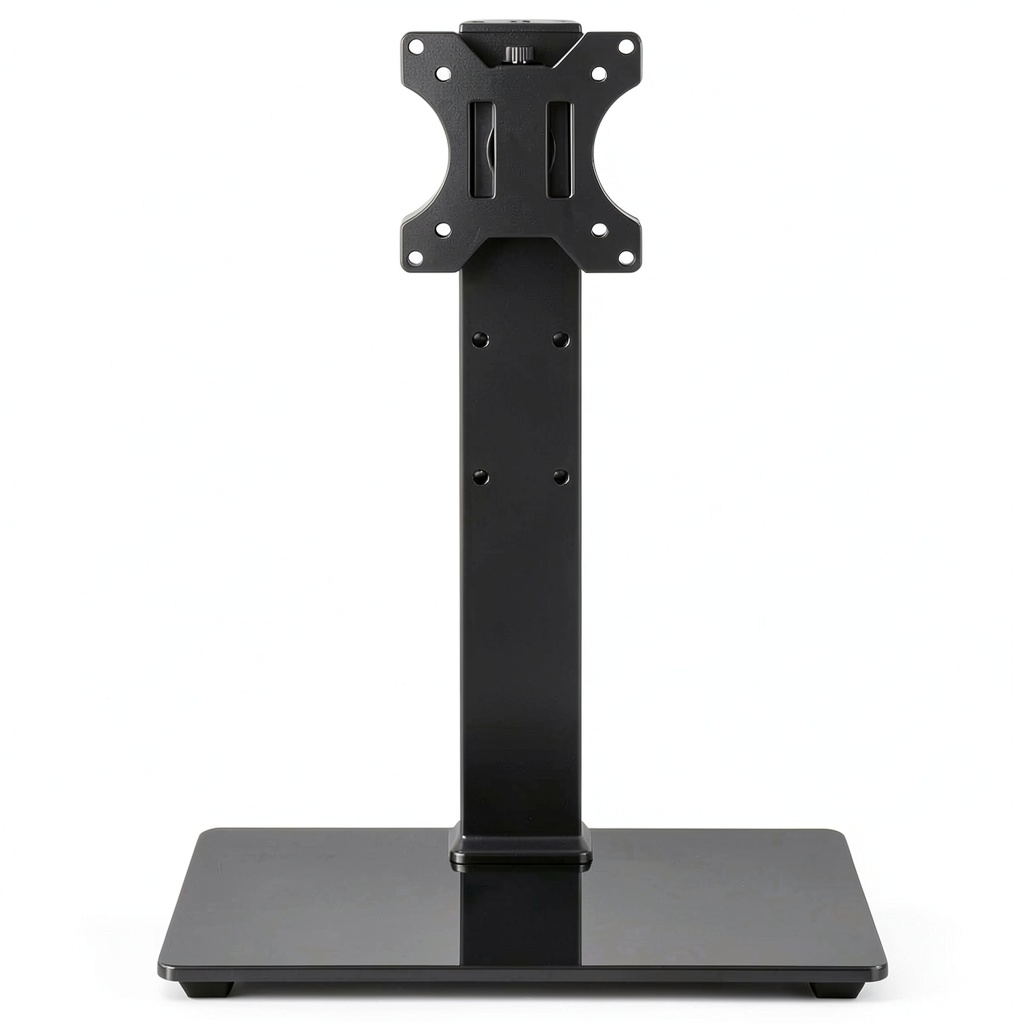 Universal Desktop TV Mount on a wooden desk with TV attached