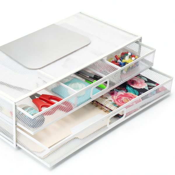 Mesh Monitor Stand Ergonomic Desk Riser with Drawers-3