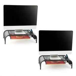 Metal Mesh Monitor Stand Ergonomic Dual Riser Desk Organizer-0