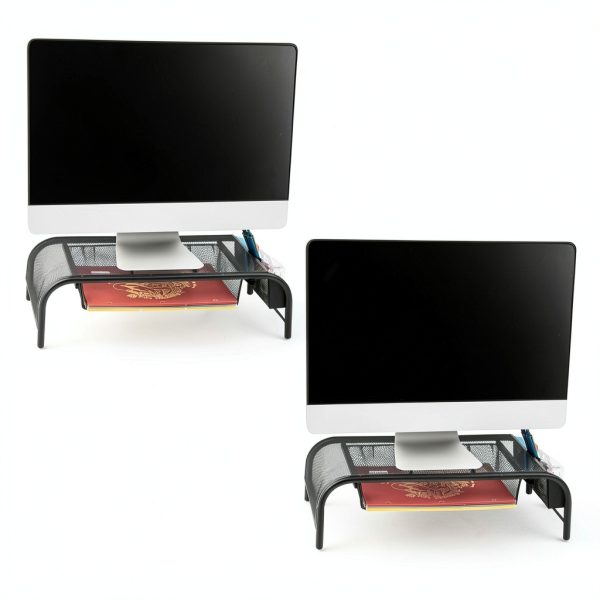 Metal Mesh Monitor Stand Ergonomic Dual Riser Desk Organizer-0