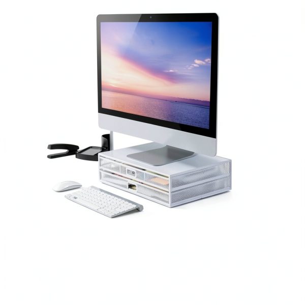 Mesh Monitor Stand Ergonomic Desk Riser with Drawers-4