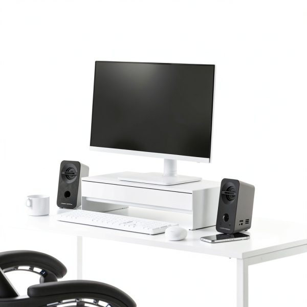 Pavo Monitor Stand Black White Gaming Controller Storage-9