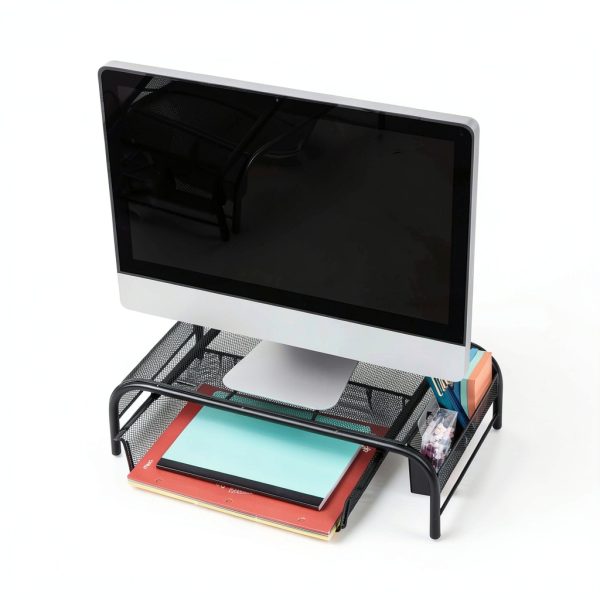 Pavo Monitor Stand Black Silver Ergonomic Metal Mesh Design-2