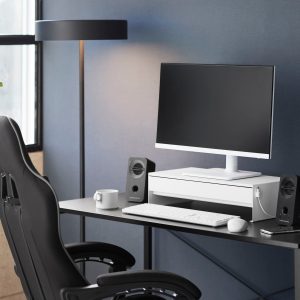 Pavo Monitor Stand Black White Gaming Controller Storage-0