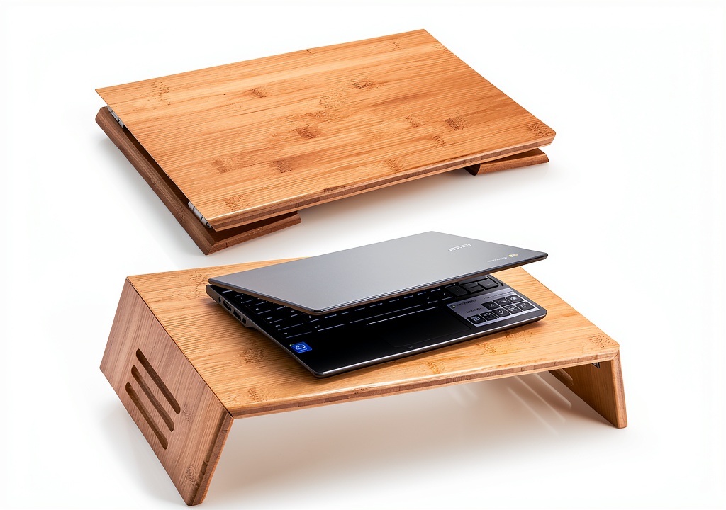 Bamboo Monitor Stand Ergonomic Desk Accessory showing monitor placement and cable management
