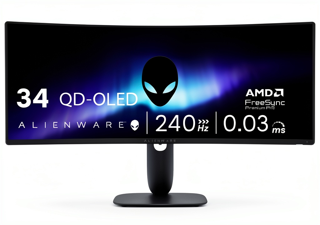 'Alienware AW3425DW QD OLED curved gaming monitor displaying vibrant game visuals'