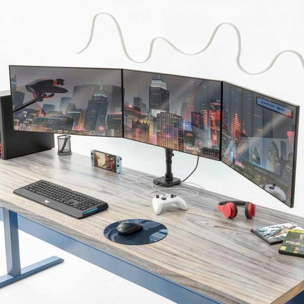 Pavo Triple Monitor Mount Gas Spring USB Ports Black White-1