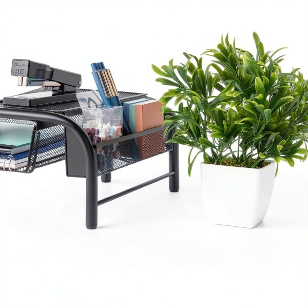 Metal Mesh Monitor Stand Ergonomic Dual Riser Desk Organizer-6