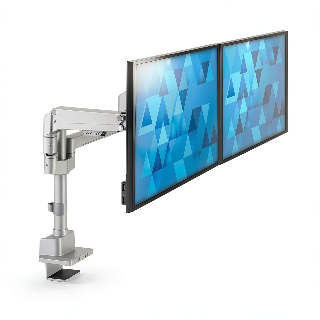 Mount-It Dual Monitor Desk Mount installed on a modern office desk