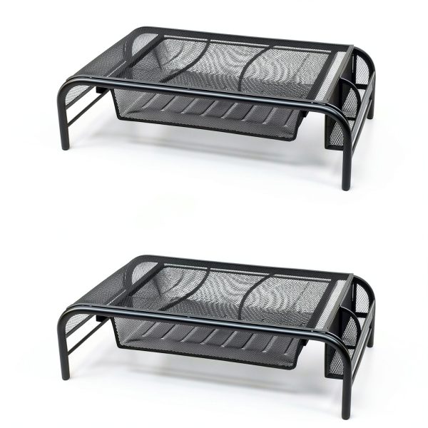 Metal Mesh Monitor Stand Ergonomic Dual Riser Desk Organizer-7