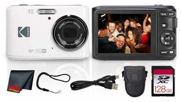 Kodak PIXPRO FZ45 Digital Camera White Bundle 128GB-0