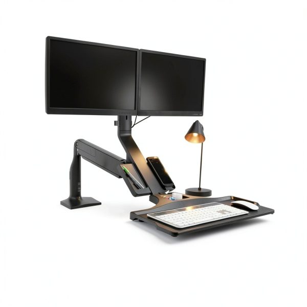 Pavo Dual Monitor Stand Gas Spring USB 3.0 Keyboard Tray-7