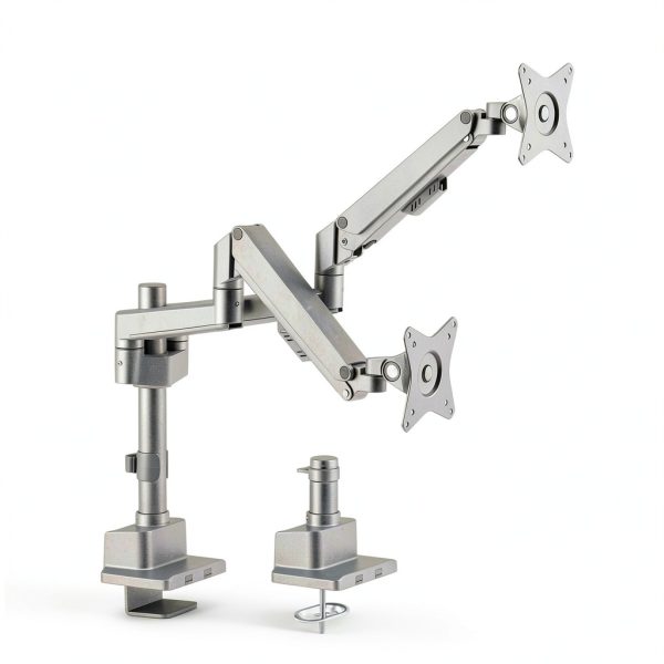 Mount-It Dual Monitor Desk Mount Silver Ergonomic Adjustable-11
