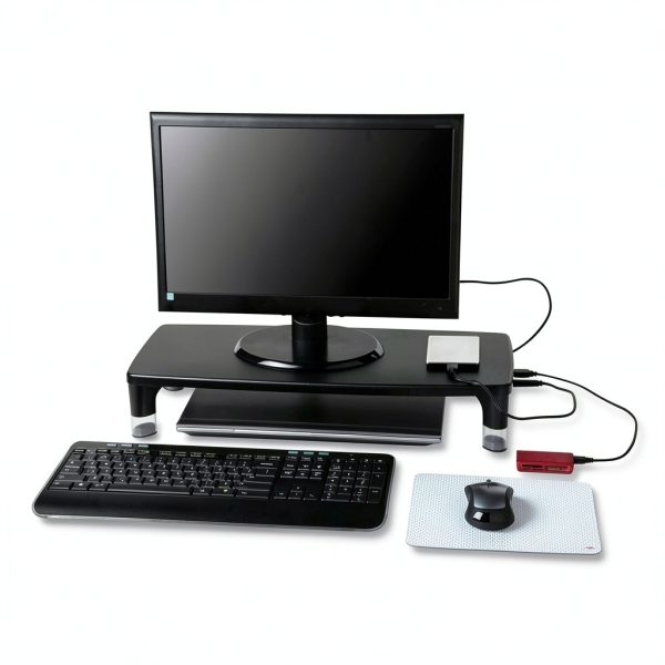 Monitor Stand MS100B Height Adjustable USB Hub Black Clear-2