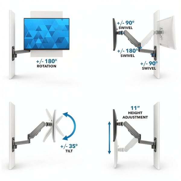 Mount-It Monitor Wall Mount Gas Spring Arm Height Adjustable-6
