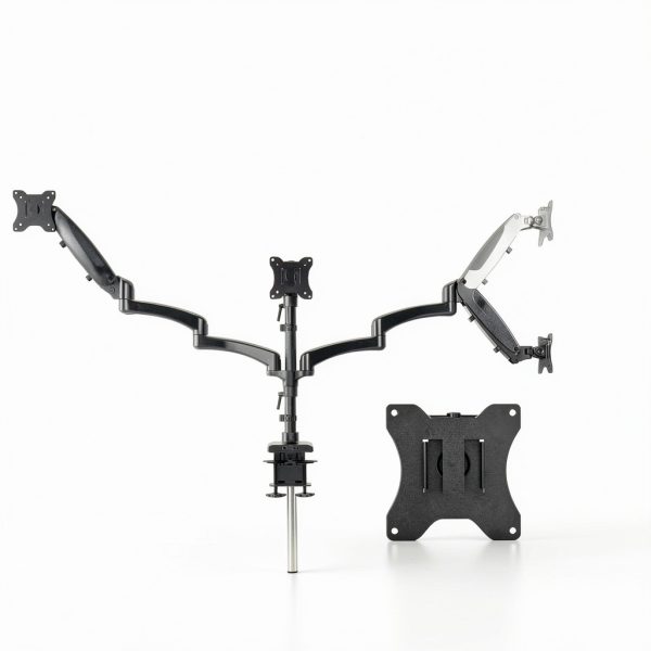 Pavo Triple Monitor Mount Gas Spring USB Ports Black White-10