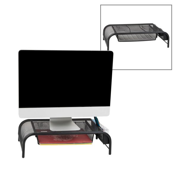 Metal Mesh Monitor Stand Ergonomic Dual Riser Desk Organizer-9