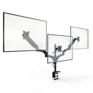 Pavo Triple Monitor Mount Gas Spring Black White Desk Stand-0