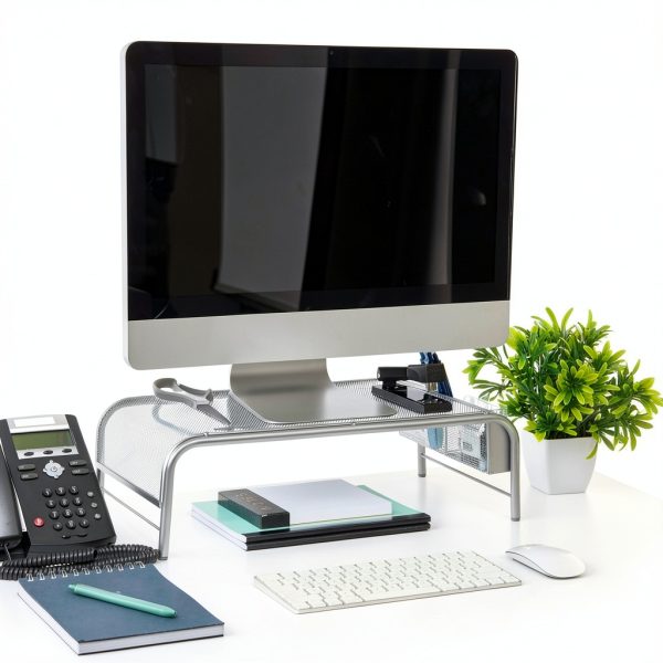 Pavo Monitor Stand Black Silver Ergonomic Desktop Organizer-1