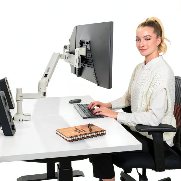 Pavo Dual Monitor Arm White Metal Desk Mount VESA-5