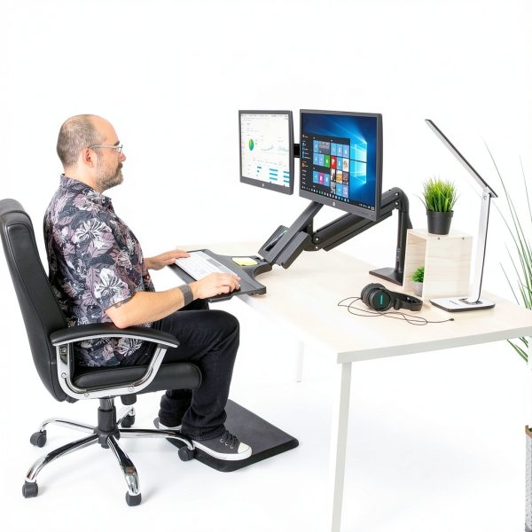 Pavo Dual Monitor Stand Gas Spring USB 3.0 Keyboard Tray-8