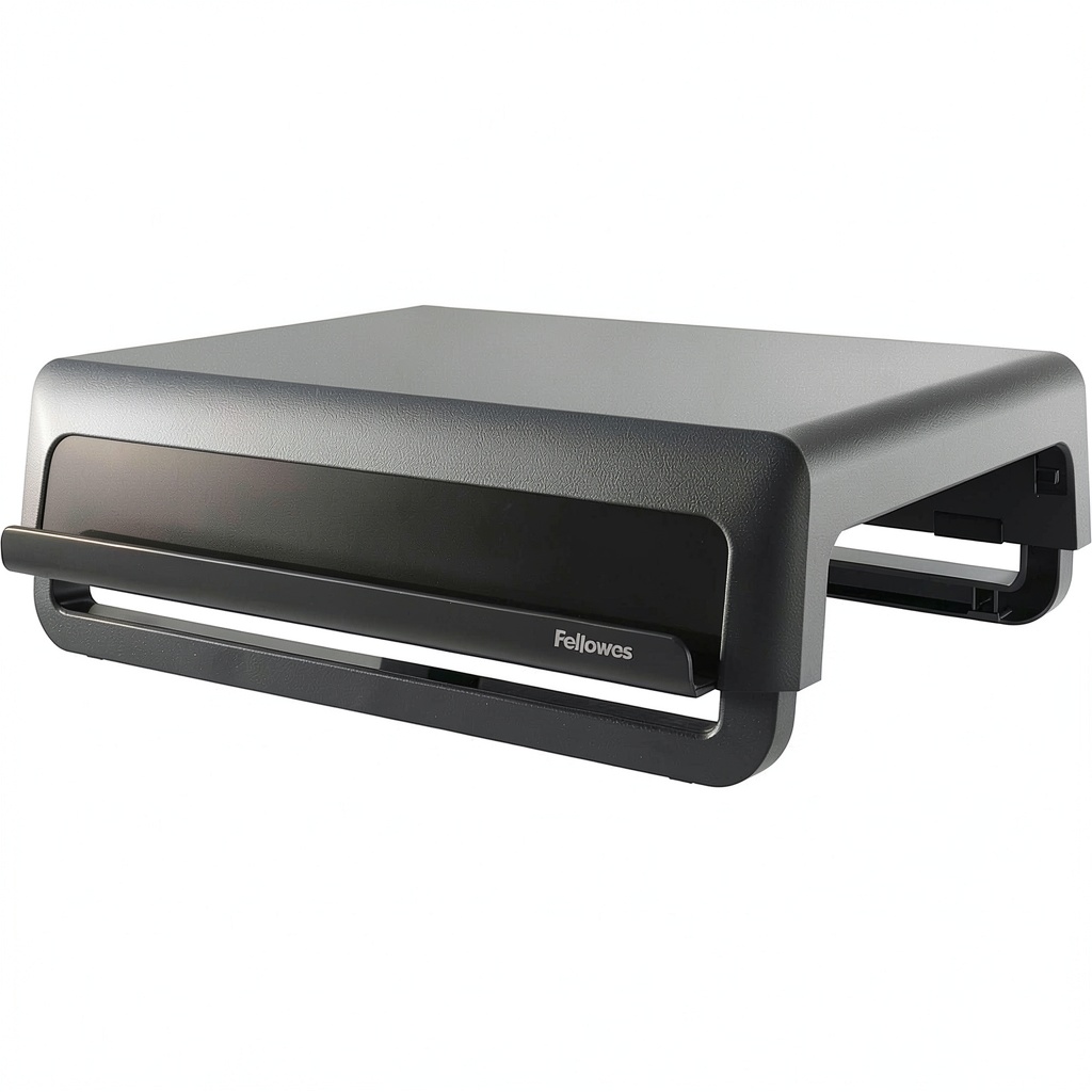 Breyta Monitor Stand on a desk with adjustable height columns