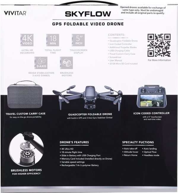 Vivitar SkyFlow Drone 4K Camera Gimbal Stabilizer 18min-15